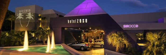 Front of Hotel Zoso and Sirocco Nightclub wide shot